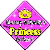 SWIRL MUMMY & DADDY'S LITTLE PRINCESS ON BOARD (like baby on board sign) Non Personalised novelty ba