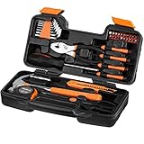 VonHaus Orange 39-Piece Tool Set - General Household Hand Tool Kit with Plastic Toolbox Storage Case