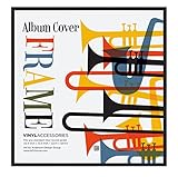 Americanflat 32cm x 32cm LPレコードフレーム - 軽量・安全・透明な1mm PS保護パネル採用 - 壁掛け用金具付き - Album Cover Frame - ブラック