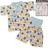 ボーイズキッズパジャマ[PETIT CADEAU]甚平風半袖パジャマ上下セット|矢|和柄|梨地|腹巻付きパジャマ|男の子|男児 100cm サックス