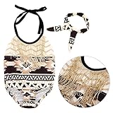 MIOIM ベビー 連体服 ロンパース プリント柄 ヘアバンド セット カバーオール ホルター子供服 半袖 Tシャツ フリンジ 女の子 ボディスーツ