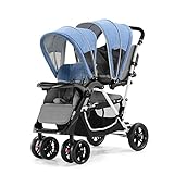 Feemom(フィーマム) 二人乗りベビーカー 座り/立ち変形自由 最大6歳まで使用可能 双子ベビーカー 立ちタイプ リクライニング機能付き 折り畳み簡単 1ヶ月～72ヶ月頃対象 (ネイビー)