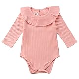 Sylvamorning　子供服　キッズ服　ベビー服　赤ちゃん　ロンパース　長袖　無地　女の子　カバーオール　春秋冬　リブ　可愛い　肌着　70 80 90 100 (100, ピンク)