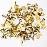 WUTA 100個 レザークラフト カシメセット 銅リベットDIY 手作り ベルト 布革細工 レザークラフト リベット手芸パーツ(真鍮、9*14mm)