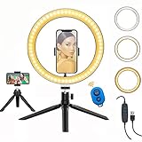 【2020最新 LEDリングライトアルミ材質 目の保護 】 10インチLEDリングライト 自撮り ライト 高輝度LED 卓上ライト アルミ材