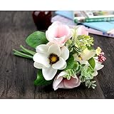 Linyuan 安定した品質 1xArtificial Mangnolia Silk Flowers Bouquet for Wedding Party Bouquet Decoration