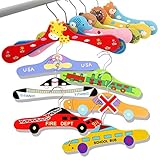 sac taske 子供用 木製 ハンガー 北欧風 動物 キッズ プレゼント 衣類 収納 (アニマル + 乗り物 11個)