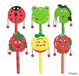 Wooden Drum-Shape Rattle and Rock Musical Toy Early Educational Toys Fancy Toys , 4 Counts [並行輸入品]