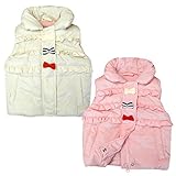 (アイボリー/90cm)ベビー服 女の子 アウター ベスト 中綿 裏フリース ボリュームネック 比翼ジップ リボン フリル 女児 ベビー