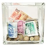 ONYX JAPAN ガラス ブロック バンク スクエア 透明 中が見える クラフト 貯金箱 コイン ディスプレイ インテリア ギフト (190x190x80 mm)