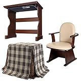 フラットヒーター 継脚付きハイタイプこたつ モリスデスク 75x50cm 3点セット（こたつ+布団+回転椅子1脚）