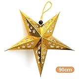 A-SZCXTOP クリスマスツリーの装飾 五芒星 90cm マルチカラー　クリスマスギフト　天井装飾　レーザー用紙製　五芒星型ランプシェード　装飾用スリング　七色を選び