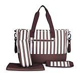 【Grandir】 マザーズバッグ ストライプ柄 大容量 多機能　2way 全2色　 (白/茶)