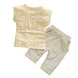 【SEBLES】ベビー 赤ちゃん 女の子 男の子 ユニセックス 半袖 ラウンドネック 無地 ポケット Tシャツ チェック ズボン ボトムス パンツ セット ツーピース コットン 綿(タイプB,90cm