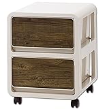 選べる前板10種類 木目調プラスチックチェスト バウム 2段タイプ No.1 キャスター付き 完成品 収納棚 収納チェスト 木製風前板 収納ケース 引出し 小物入れ (2段タイプ, 木目調前板 No.1)