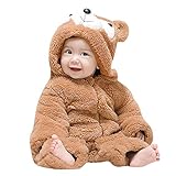 新生児 赤ちゃん 男の子 女の子 かわいい 熊 耳 冬 暖かい 厚手 フリース フード付き ロンパース ジャンプスーツ 9-12 Months ベージュ