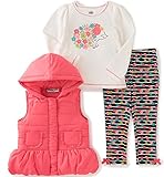 Kids Headquarters Little Girls' Toddler 3 Piece Puffer Vest Set with Hoody Coral 4T [並行輸入品]
