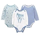 Tortor 1bacha(JP) 男女兼用 ロンパース ベビー 女の子 長袖 3枚セット 綿100% カバーオール 男の子 可愛い ベビー服 春秋 出産祝い 誕生日 プレゼント ブルー