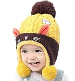 YY-Shop ベビー帽子 ニット帽子 男の子 女の子 新生児 秋冬 ニット キッズ帽子 キャップ かわいい ポンポン付き 子供 裏起毛 防寒 ハット 出産祝い 防風 猫ちゃん（0~2歳） (3イエロ