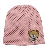 赤ちゃん ベビー ニット帽 かわいいクマのアップリケ 帽子 綿 全9色 ピンク