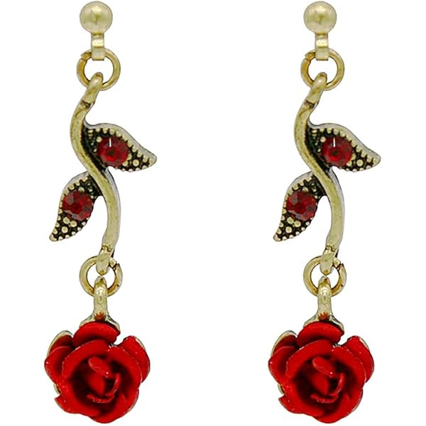丸ごと薔薇♡薔薇ビジュー　ピアス/イヤリング✩*॰¨ Amazon | 両耳用 薔薇 ネジ式 イヤリング 花 フラワー ゴールド