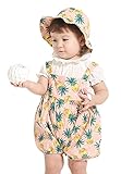 (プチプライム) Petit Prime パイナップル ボタニカル 柄 ノースリーブ ロンパース 帽子 ハット 女の子 ベビー 夏 (M, ピンク)