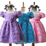 d-0037 コード刺繍の華やかなベビードレス ピンク パープル ブルー ドレス (表示サイズ3 肩幅22cm 胴囲48cm 総丈46cm 袖周り22cm, ピンク)