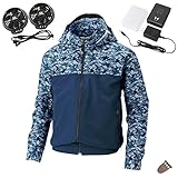 空調服 作業服 2018年新商品 サンエス チタン加工/ケーブル穴ポケット付(2018年新型ファン+日本製リチウムイオンバッテリーセット/Japan行田こはぜ付き)<099‐KU92314K> (EL