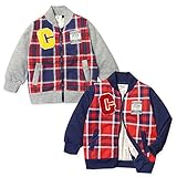ベビー服 男の子 アウター フルジップ ジャケット ミニ裏毛 チェック切替 英字ワッペン 男児 ベビー (2.ネイビー/90cm)