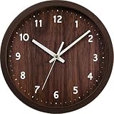 アイリスプラザ 掛け時計 壁掛け 静音 ブラウン 直径25cm/非電波 文字盤あり チクタク音がしないスイートムーブメント 滑らかに秒針が動く 軽量450g 薄型厚み4.2cm アナログ 単三電池1本で動く ナチュラルな質感 一人暮らし シンプルデザイン メーカー保証1年付き PWCR-25-T