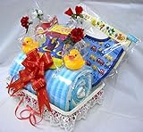 ご出産お祝い＜おむつケーキ＞　人気のロールケーキ風のかわいいおむつケーキ　おむつロールC (男の子用BL）