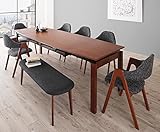 北欧の空気漂う伸縮ダイニング8点セット 天然木 【テーブル(幅140-240)1＋チェア6＋ベンチ1】 (チェア：サンドベージュ6脚)