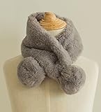 [スゴフィ]SGFY　キッズマフラー ネックウォーマー スカーフ 女の子 男の子 柔らかい 暖かい 子供用 ガールズ ボーイズ カワイイ 大きいな ポンポン付き 5色展開 (グレー)