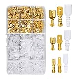 LIKENNY 平型端子セット 135個セット 圧着端子 接続端子 スプライス端子 絶縁スリーブ オス メス セット 配線接続 汎用 防水 自動車カーナビ 修理 加工 カバー付き 収納ケース付き (ゴールド)