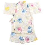 Fairy Baby 夏祭り ベビー用浴衣 甚平 上下セット 半袖 パジャマ ガーゼ 花火大会 祝い size 90 (象柄)