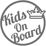 14色 KIDS ON BOARD サークル クラウン ティアラ ステッカー【KIDS IN CAR 円 丸 シンプル 王冠 キュート 男の子 女の子 カッティング】 (グレー)