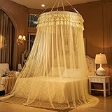 Extra LargeサイズラウンドフープベッドキャノピーネッティングMosquito NetフィットCrib、ツイン、フル、クイーン、キング 135x200cm(53x79inch) ベージュ EN