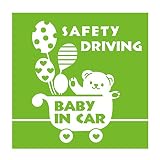デザイン工房ＳＩＧＮＳ 車ステッカー Baby in car 8 綺麗にはがせる 車 ステッカー 熊 風船 ベビーカー イエローグリーン