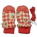 2017年 UZULAND 花チェック スノー手袋 防寒衣料 撥水加工 ミトングローブ オレンジ◇1-2才寸