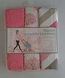 Lollypop Muslin Swaddle Blankets -Pink (Solid Pink/Pink, White and Tan Contemporary Patterns by Loll