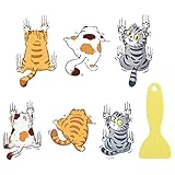 Rolin Roly 猫用ビニールステッカー ビニールキャット 6枚セット（Mサイズ）＋ステッカースキージ1個セット カーステッカー PET素材 日焼け防止 ウォータープルーフ 車用デカールウィンド ウステッカー 猫 面白ステッカー キズ隠し 凹み隠しに 車のバンパー トラック 窓 室内 冷蔵庫 ベッドルーム ウォールス ドアの装飾用 (マルチカラー)