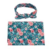 TiaoBug新生児赤ちゃん花柄コットンおくるみブランケットSleepsack with Bow Headband
