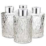 Feel Fragrance リードディフューザー用 リードディフューザーボトル 容器 透明 蓋付き 4本セット (120ML菱形格子円形)