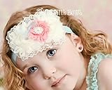 ふわふわレースがエレガント☆シャビーローズとラインストーンのヘアバンド☆アイボリー、コーラル＆アクア