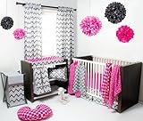 Ikat Pink/Grey 6 Crib Set with 4 Muslin Blankets by Bacati