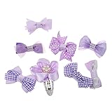 【ノーブランド品】 グログラン リボン 女の子 赤ちゃん ヘアクリップ ピン ヘアゴム 髪飾り 髪留め ドット柄 ちょう結び 8個セット 全5色 - 紫