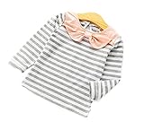 MissとMr　女の子ブラウス ベビー キッズ ガールズブラウス リボン ボーダー柄　シャツ　長袖 トップス 　春秋着 (120cm, グレー)