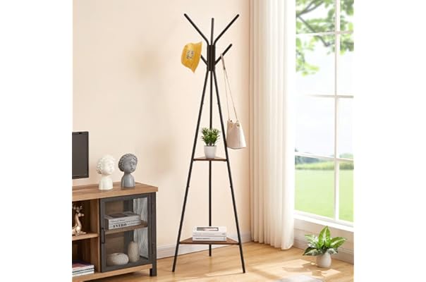 Susunnus 6フックハンガー 大型コートハンガー 小型6フックコート掛け 2段 おしゃれ ブラック ポールハンガー ハンガーラック