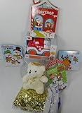 子供のおもちゃギフトバスケットAdorableホワイトStuffed Bear、プッシュ& Go Vehicle , Rudolphアクティビティパッド&クレヨン3つクリスマスブック、、ホワイトワイヤ
