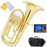Mendini MEP-L Lacquer Brass B Flat Euphonium with Stainless Steel Pistons Gold [並行輸入品]